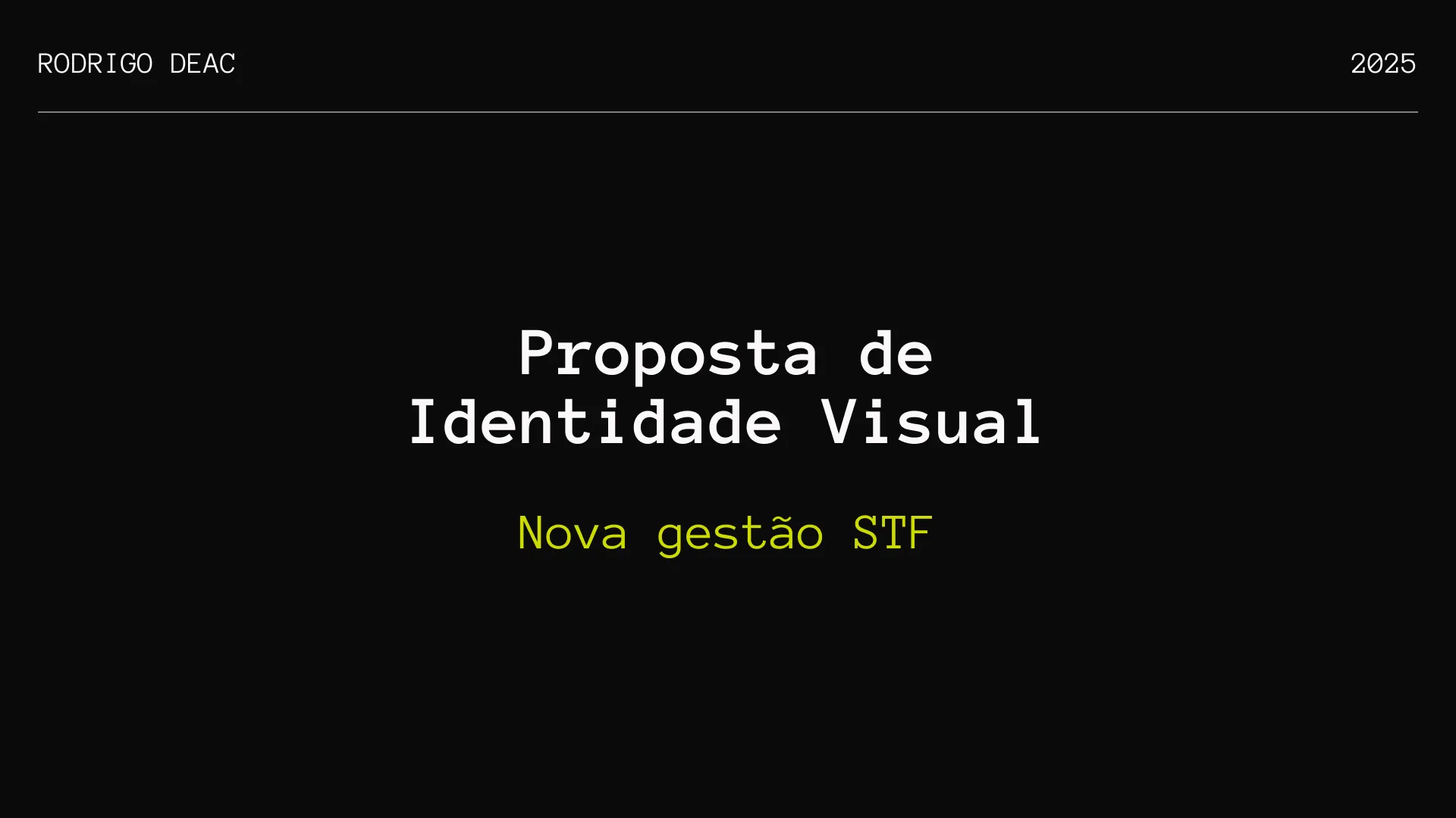 Visual identity proposal — new STF administration, presentation cover